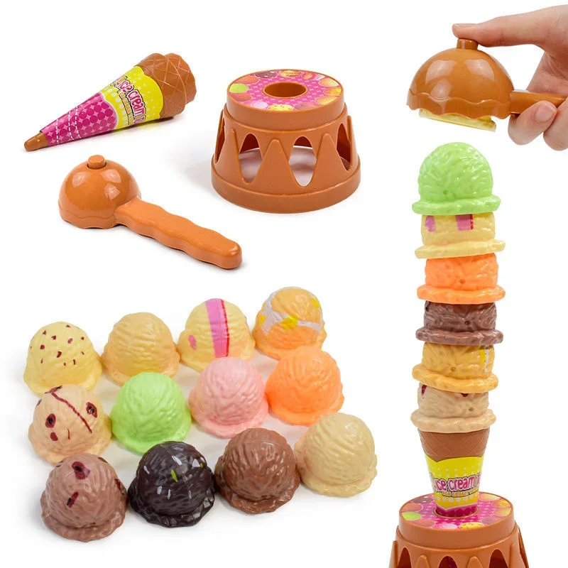Children Ice Cream Stack Tower Toys Balance Games Simulation Food Pretend Play Montessori Educational Kitchen Toy For Baby Gifts 3