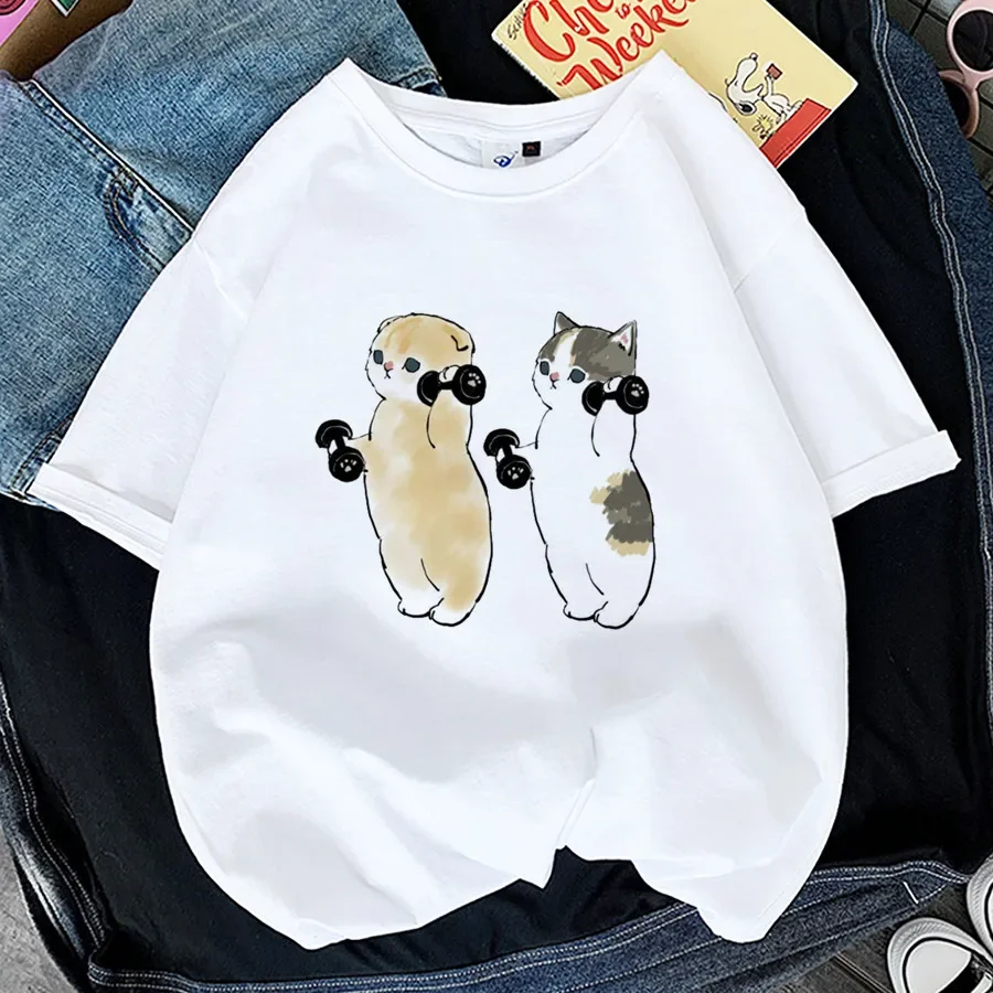 Tops Woman 2024 T Shirt Kawaii Cat Shark Print T-shirt Summer Korean Harajuku Fashion Short Sleeve Tee Funny Animal Graphic Tee 6