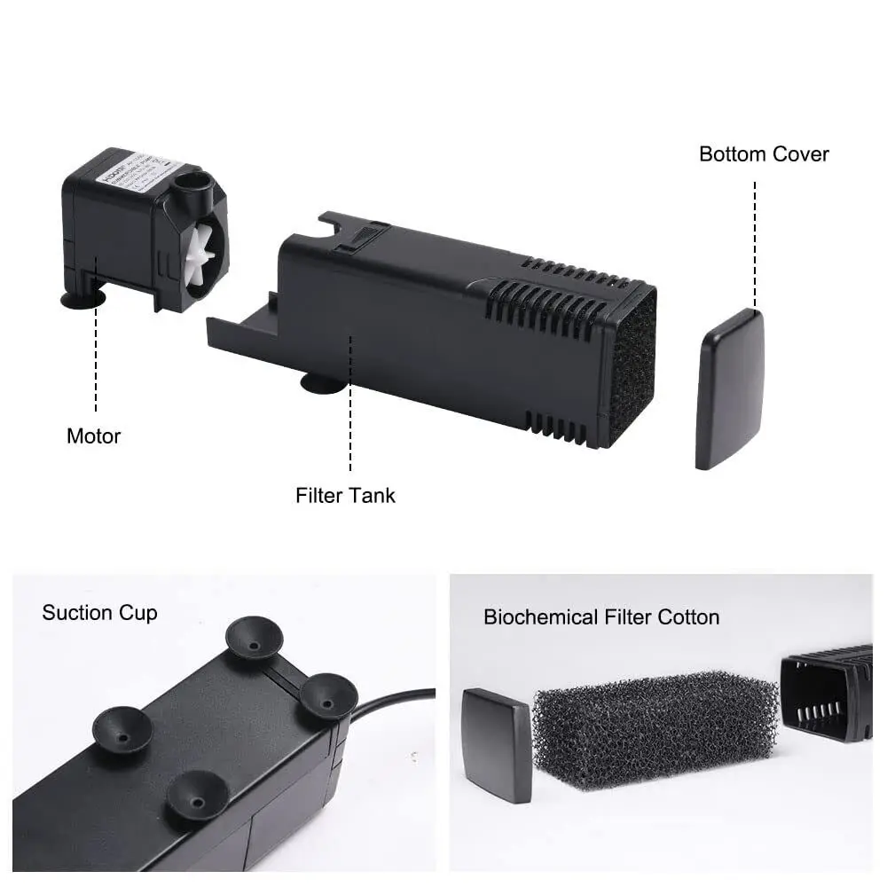 8W Aquarium pump Filter pump Aquarium internal filter Oxygen supply 600L/H