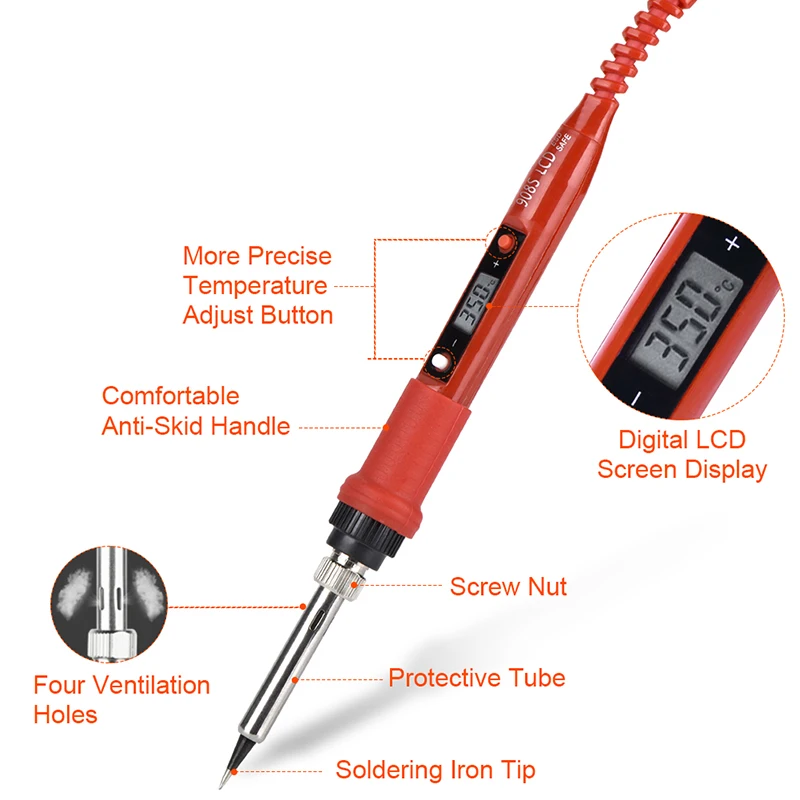 JCD Soldering Iron 908 Series 60W/80W Multi-function Button Adjustable Temperature 110V/220V LCD Digital Display Welding Tools electric soldering iron kit