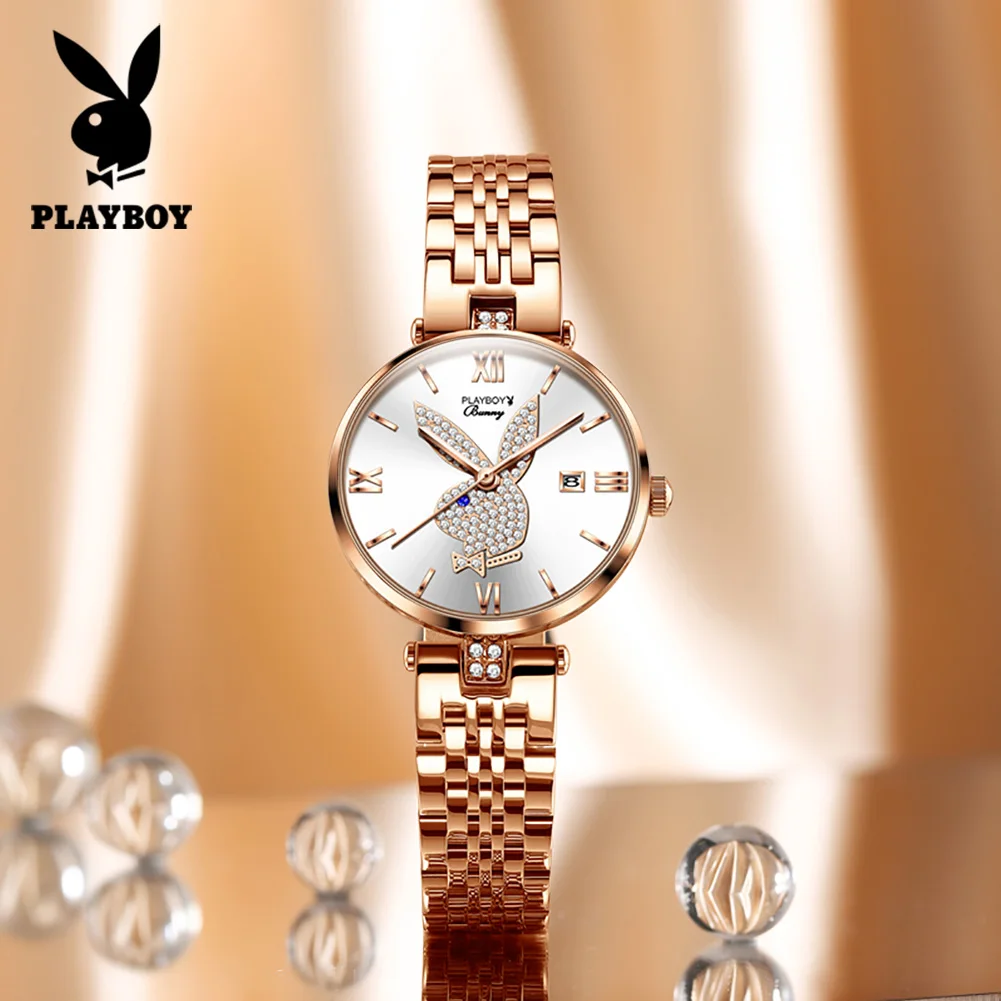 PLAYBOY Casual Fashion Quartz Watch for Women Original Luxury Trend Woman Wristwatches Waterproof Stainless Steel Ladies Watches 2