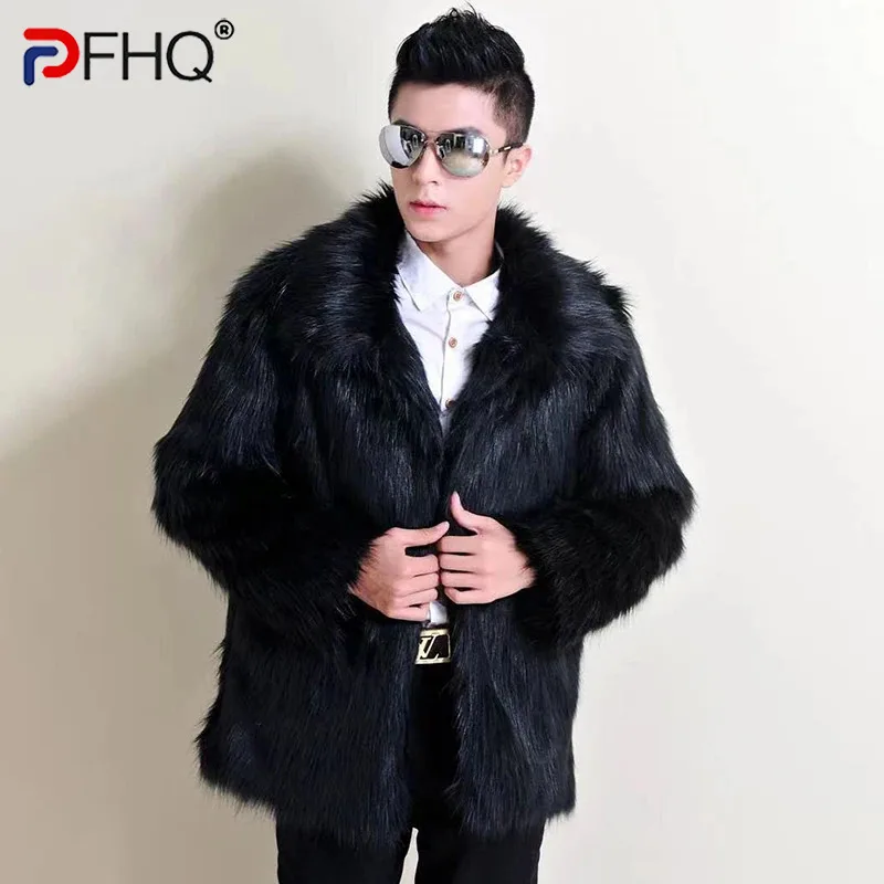 

PFHQ Autumn Men's Faux Fur Casual Thickened Warm Coat Fashion Solid Color Outdoor Streetwear Creativity Versatile Tops 21Z1703