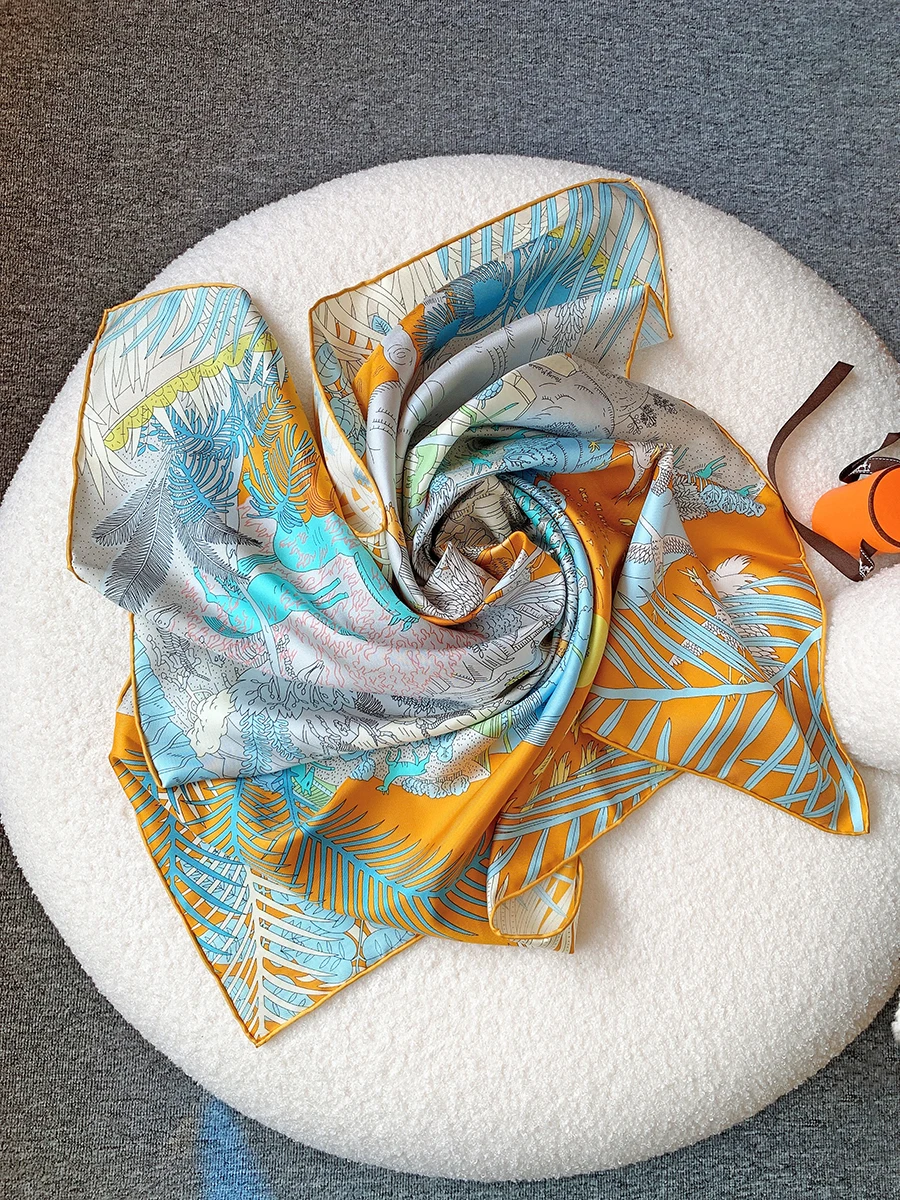 New orange animal carnival double-sided printing scarves 100% high quality Silk scarf twill Silk scarf send gifts with hand