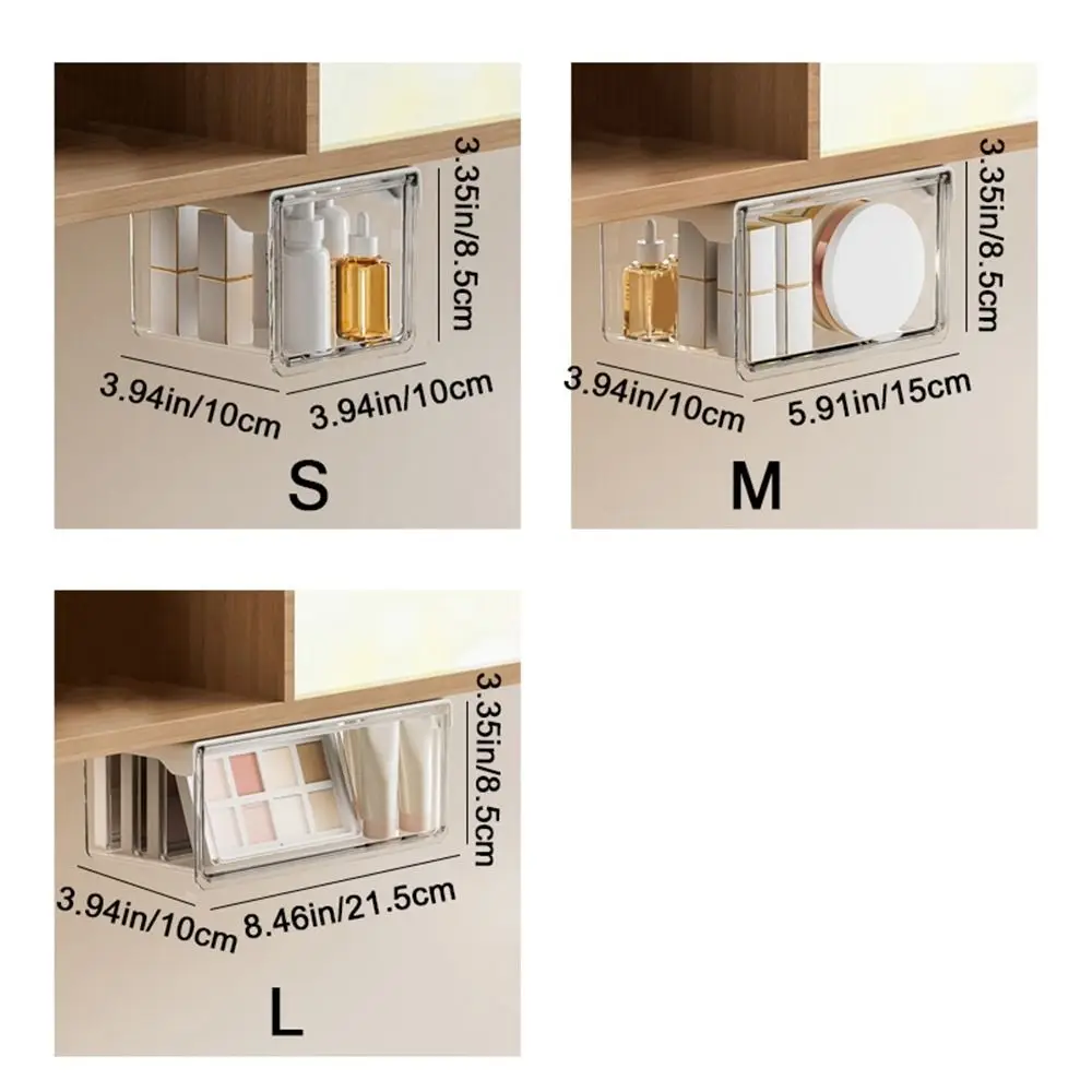 Plastic Drawer Style Storage Box Self Adhesive Large Capacity Under Desk Drawer Organizer Space Saving Transparent