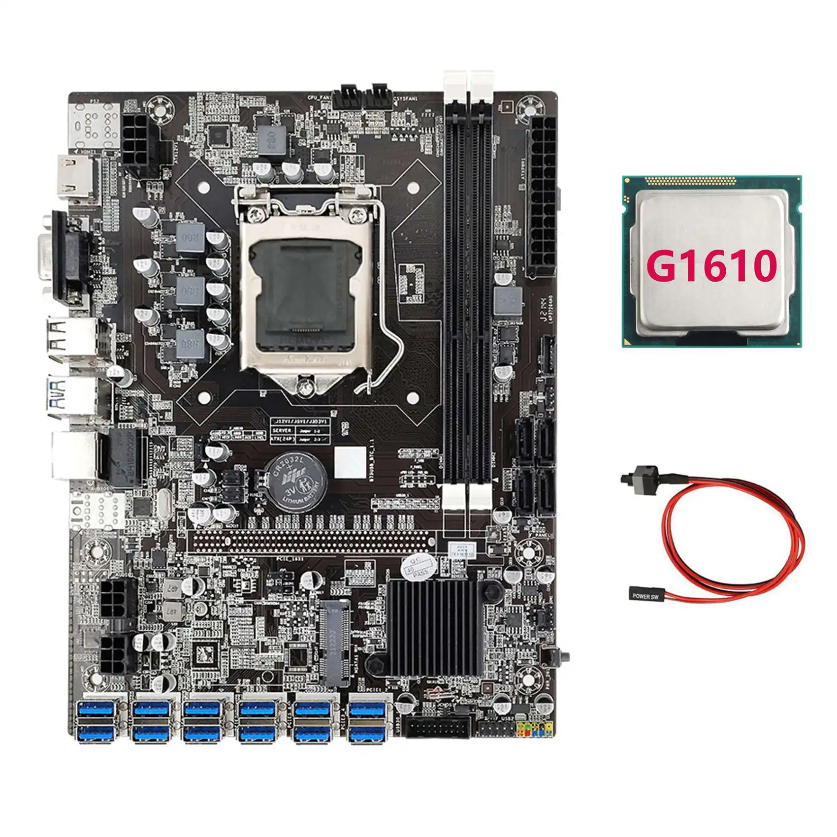 

B75 ETH Mining Motherboard 12 PCIE to USB Adapter+G1610 CPU+Switch Cable LGA1155 MSATA DDR3 B75 USB Miner