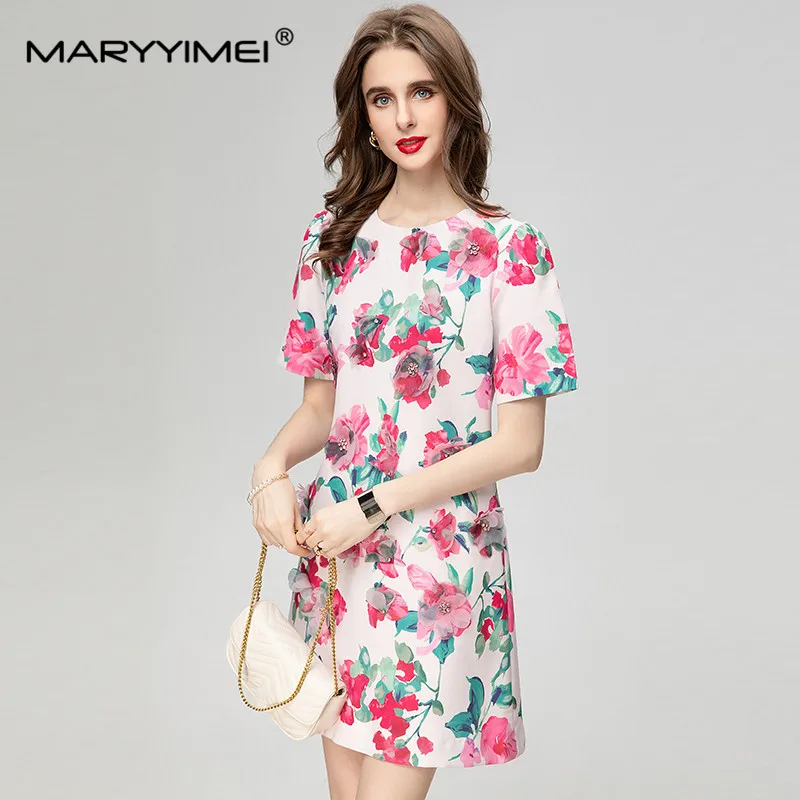

Новинка от MARYYIMEI, модное дизайнерское женское летнее короткое платье свободного покроя с короткими рукавами и принтом из страз