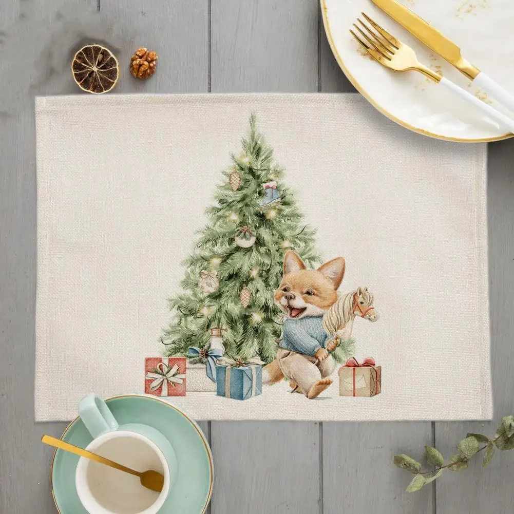 

Christmas Themed Table Mat Festive Home Decoration Stylish Durable Christmas Placemat Set Printing Linen Table Mat for Dining