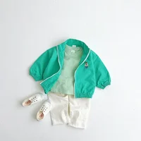 kids baby girls boys full sleeve embroidery bear solid color zipper top outwear infant children Wind and sun protection jacket 5