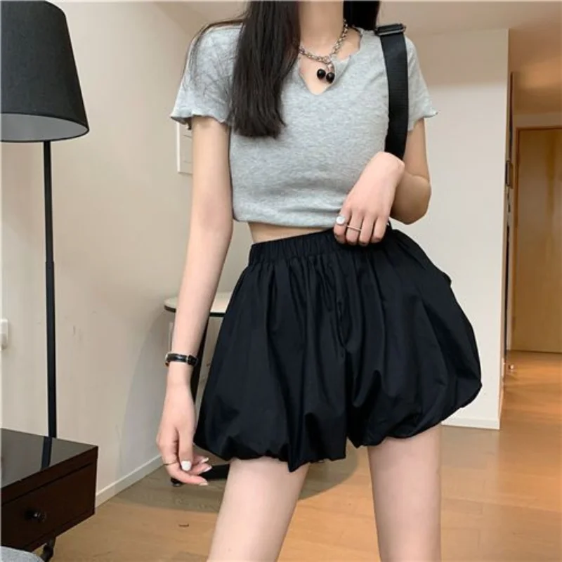 High Waist A-line Wide Leg Shorts for Women's Summer New Solid Loose Pleated Shorts Lantern Pants Sweet Trend Fashion Clothing