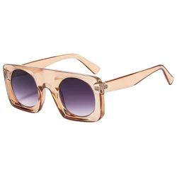 Stylish Designer Square Sunglasses with Round Lens and UV400 Protection (Champagne)