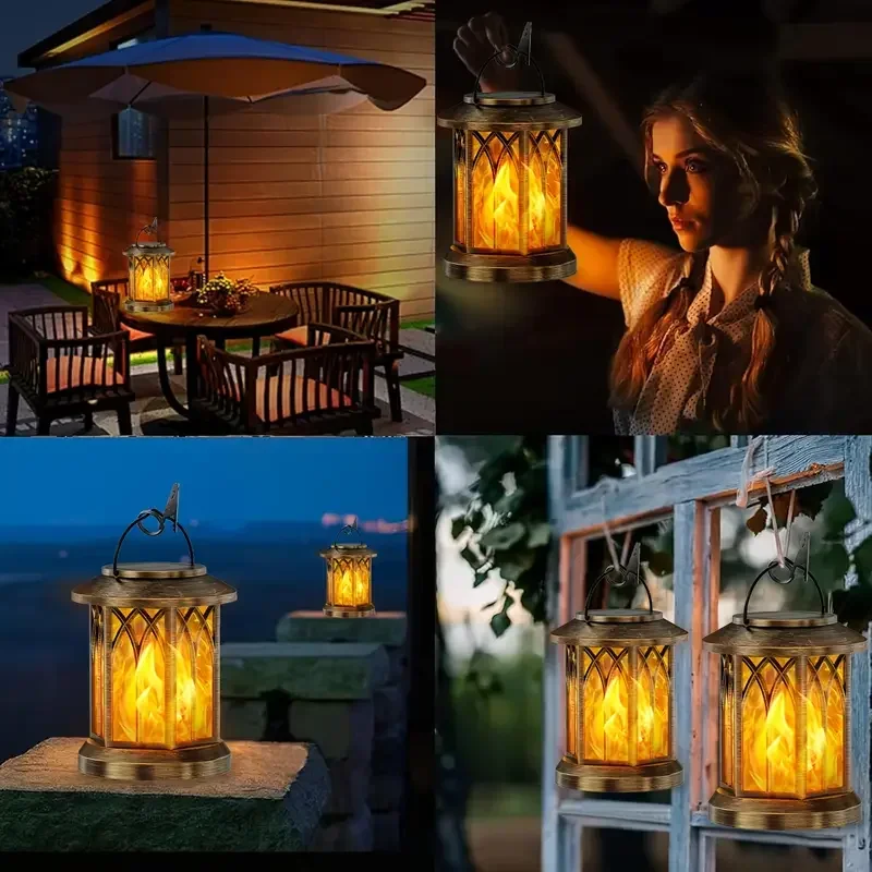 Description Picture 4 of itemSolar Flickering Flame Lantern Heavy Duty Metal LED Hanging Light Solar Powered Outdoor Lamp for Yard Patio Christmas Decor