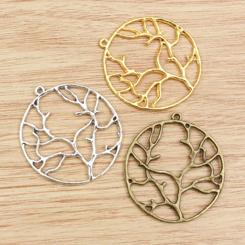 5pcs 44x39mm 골동품 실버 도금 및 청동 및 골드 트리 스타일 수제 매력 펜던트: DIY 팔찌 목걸이