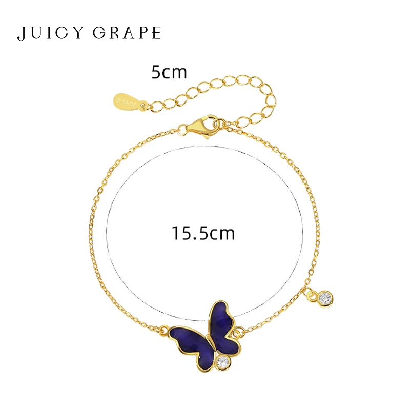 JUICY GRAPE Enamel Butterfly Bracelet Female Simple Fashion Light Luxury Temperament Jewelry For Girlfriends Holiday Gift