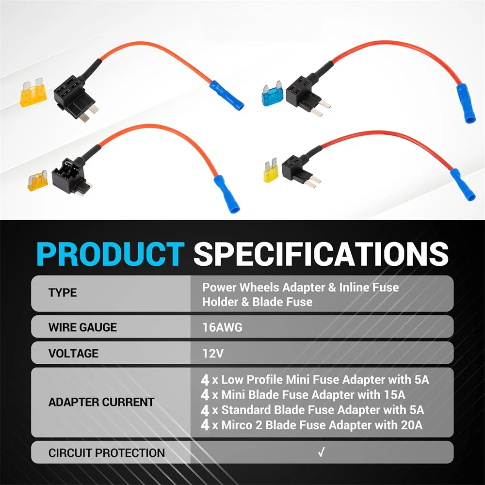 4-Typ 12V Add-a-Circuit-Adapter und Sicherungssatz (16er-Pack), Sicherungshahn und Halter – kompatibel mit Mini, Micro 2, Low-Profile Mini, Standard – Detail 2