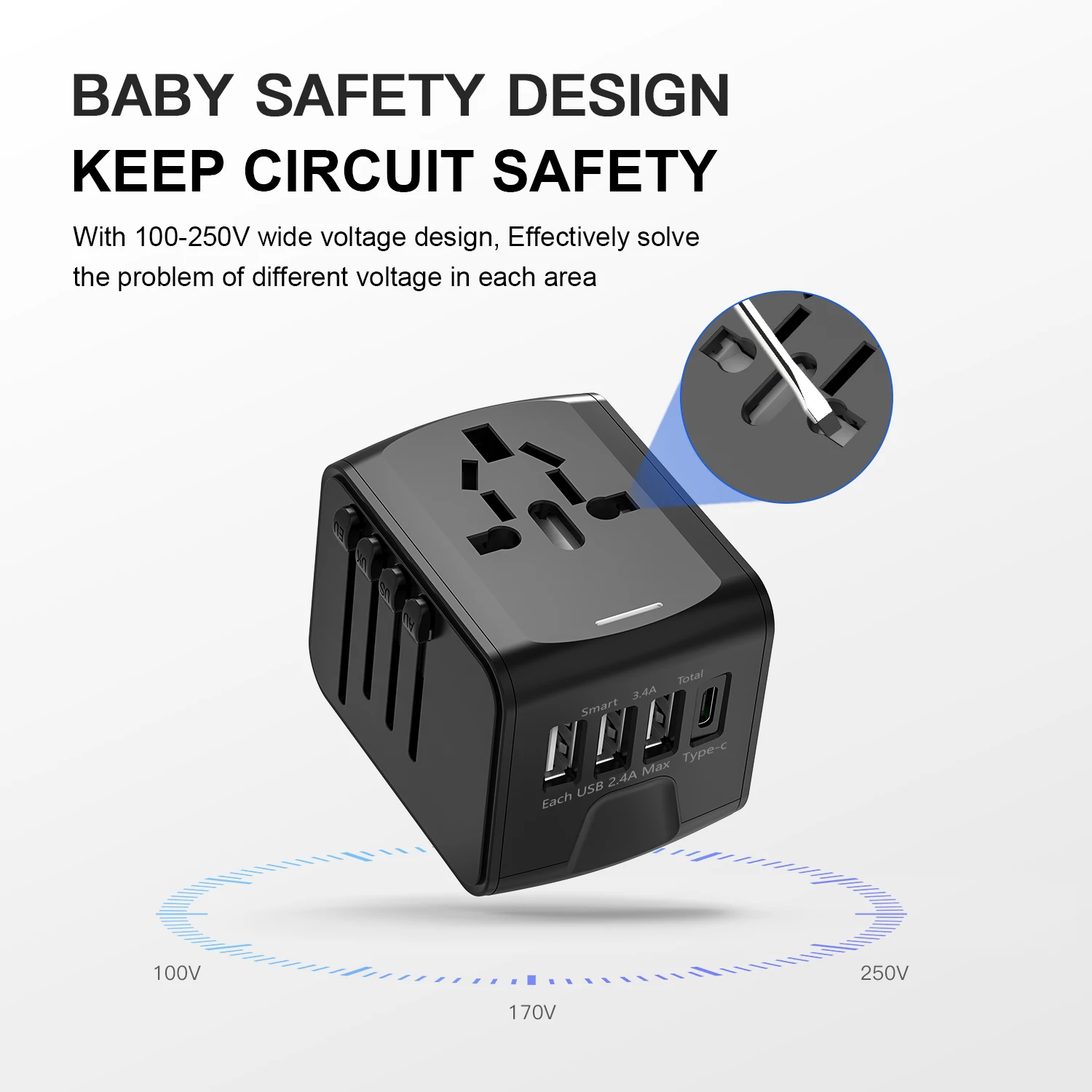 High-Speed Universal Travel Adapter with Multi-USB Ports