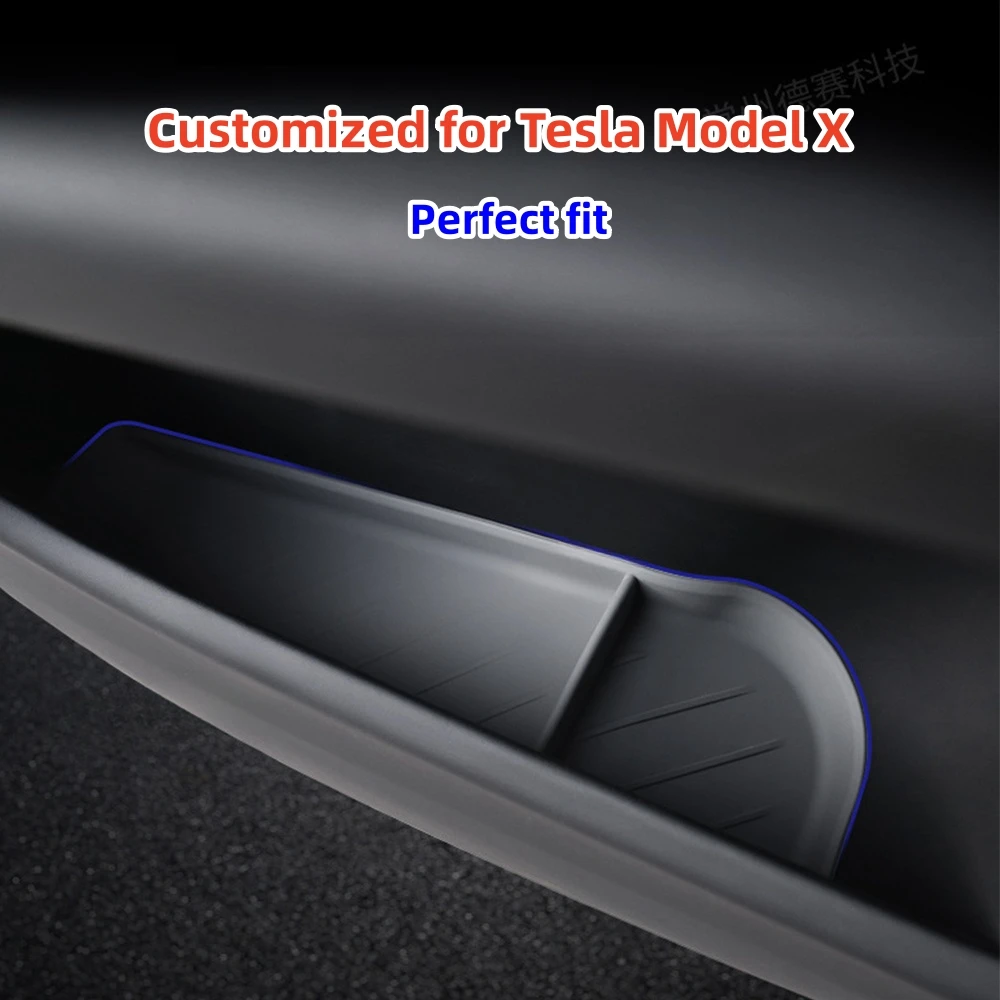 

2PCS For Tesla Model X Front Door Storage Box Pad Waterproof Soft Silicone Door Armrest Organizer Tray Auto Accessories