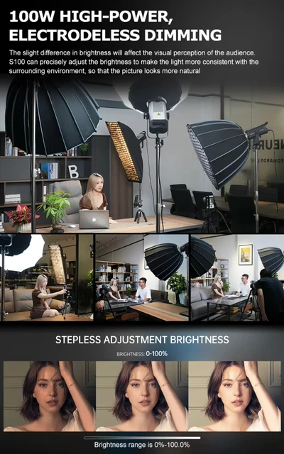 S100 100W Photographic Camera Light Dual Color COB Fill Lights For Outdoor Mini Size CRI96 Dimmable Portable Handheld Fill Light 5