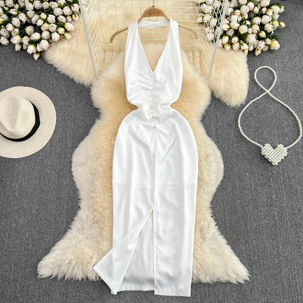 

Summer Beach Vacation Beach Hanging Backless Fashion Waist Thin Open Package Hip Dress