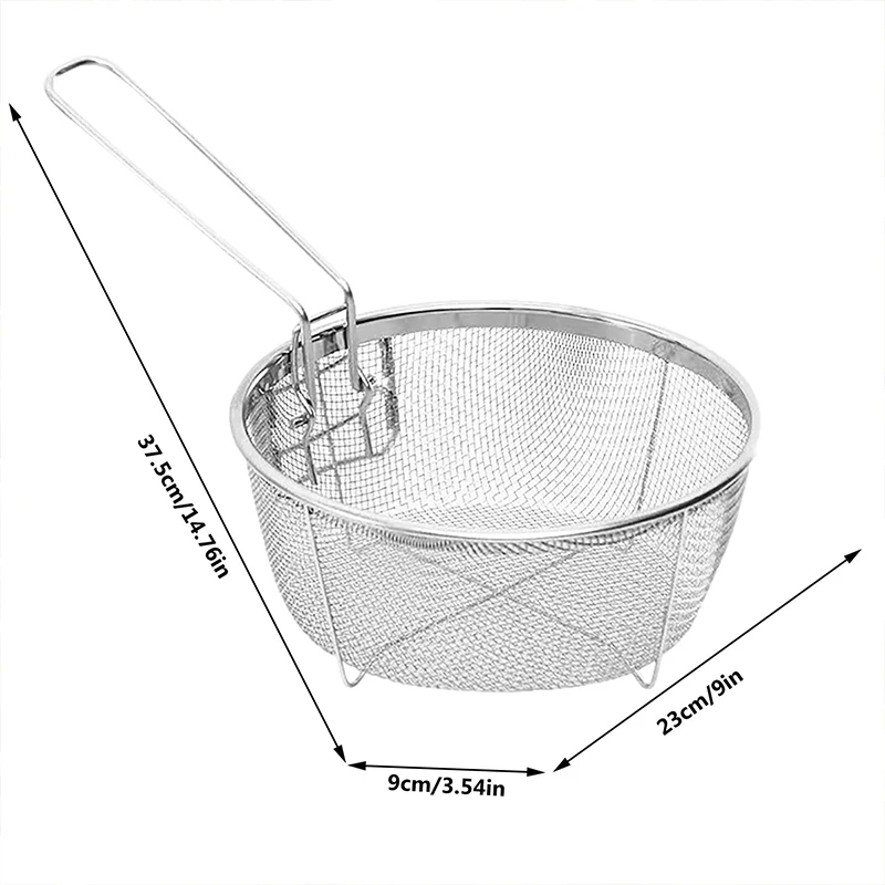 Stainless Steel Fry Basket French Fries Basket With Handle Deep Fryer Strainer Blanching Basket Deep Fryer Skimmer For Kitchen Stainless Steel Fry Basket