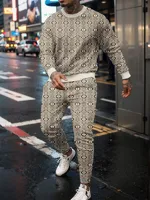 Retro Men's Round Neck Sports Set 3D Pattern Personalized Pullover Long Pants Sports Jogging Youth Fashion Set 2
