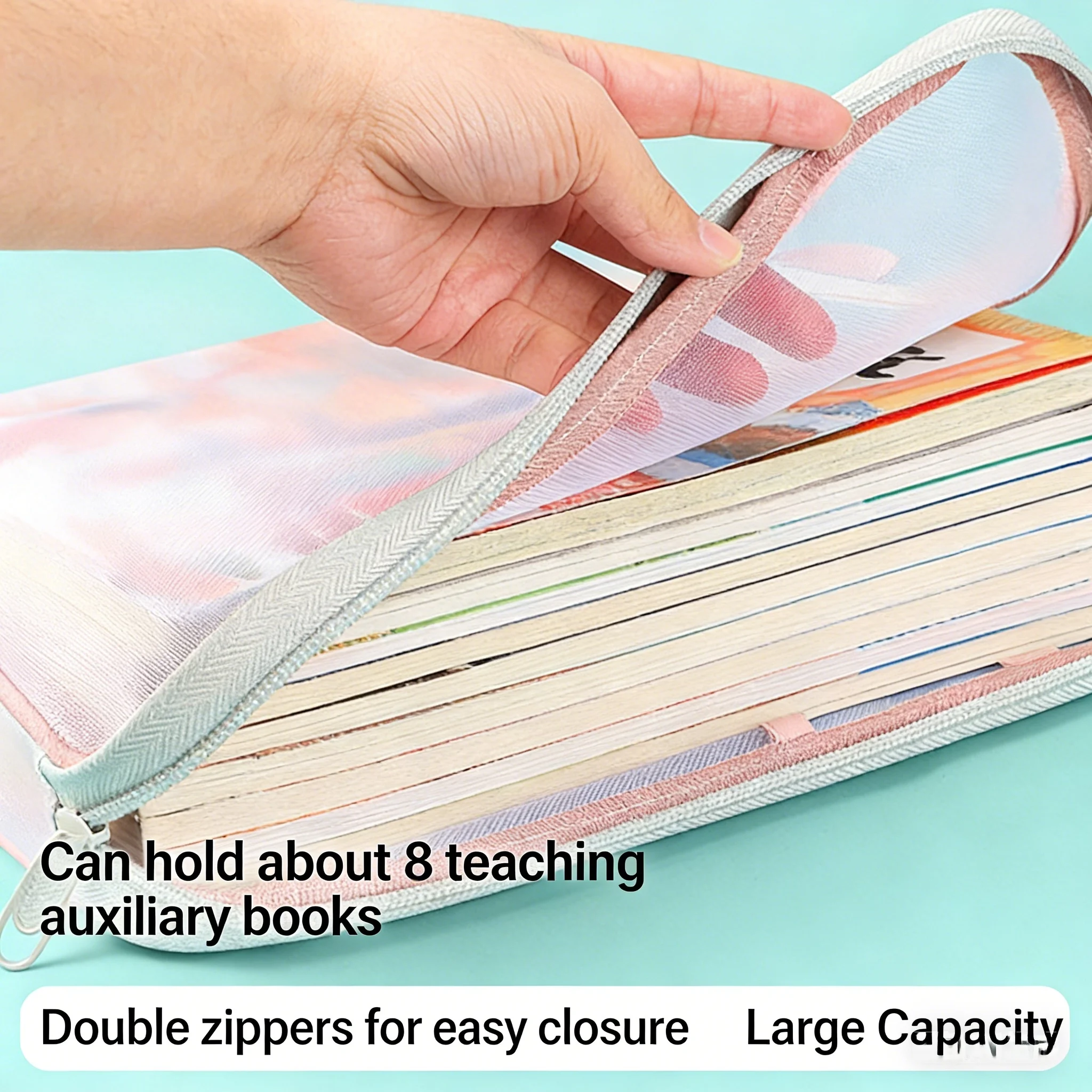 A4 Stationery Storage Bag Double-layer Mesh Zipper Bag Large Capacity Organizer Folders School Office Supplies