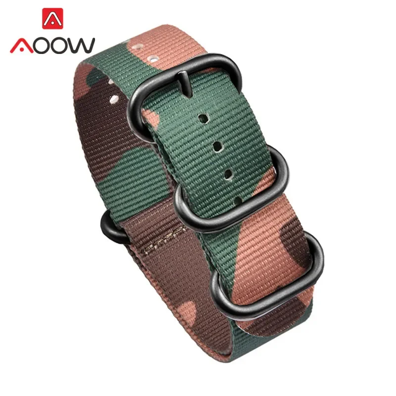 Durable Camo Military-Style Nylon Watch Band with Stainless Steel Buckle