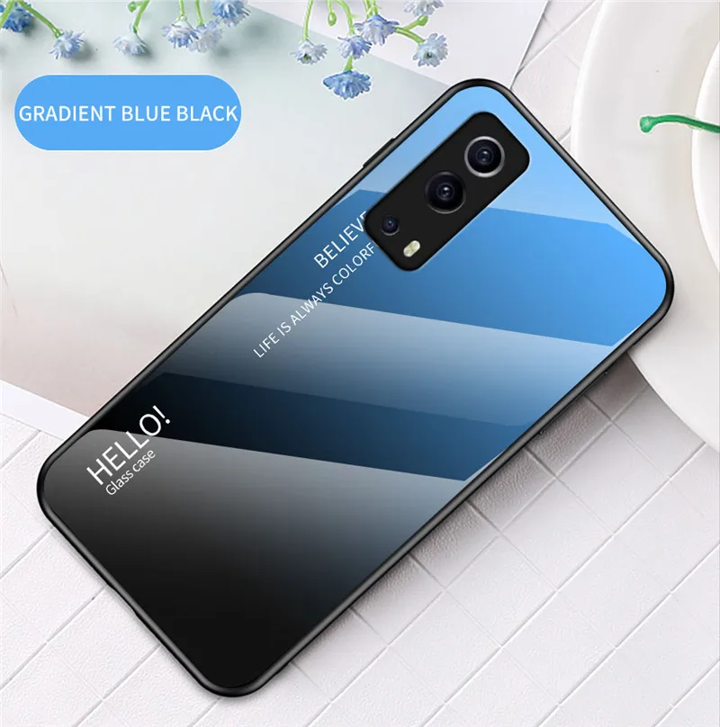Gradient Tempered Glass Back Cover with Soft Silicone TPU Bumper - Slim Protective Case