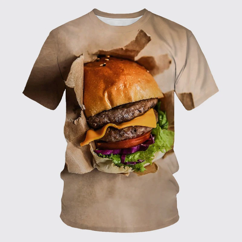 Funny Hamburger Pizza 3D Print T Shirt Men Casual Short Sleeve
