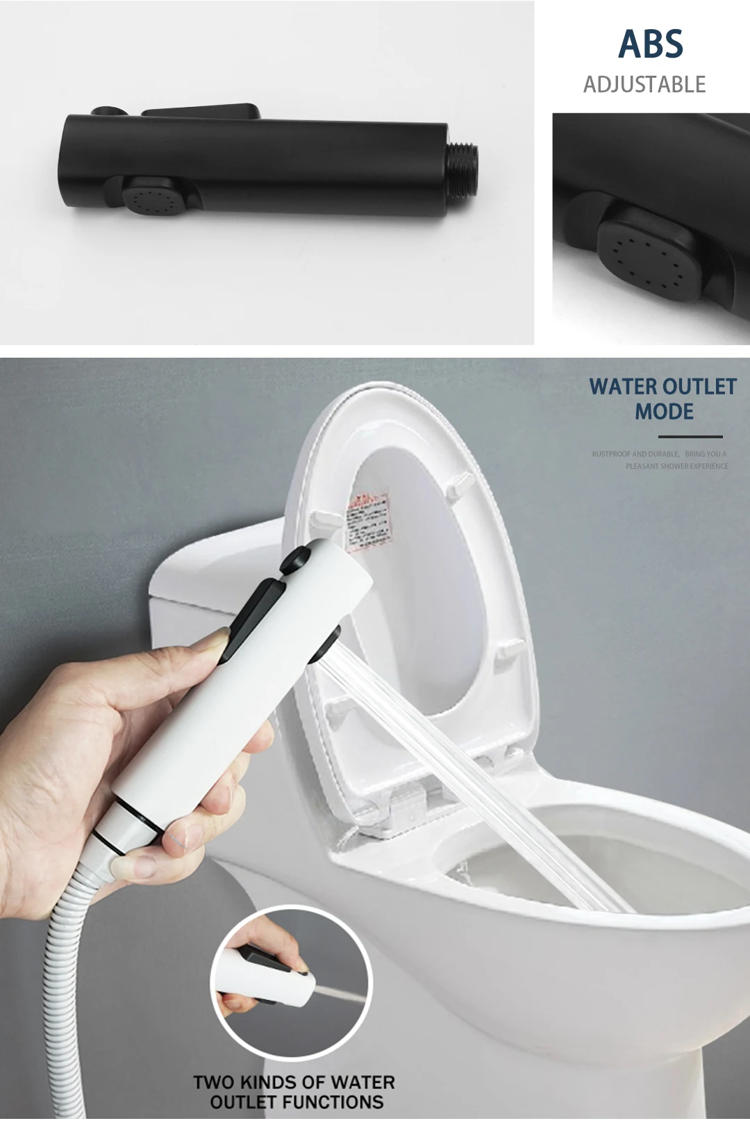 Description Picture 4 of itemBathroom toilet bidet faucet double outlet angle valve shower head ABS dual-function toilet sprayer flushing sanitary shower