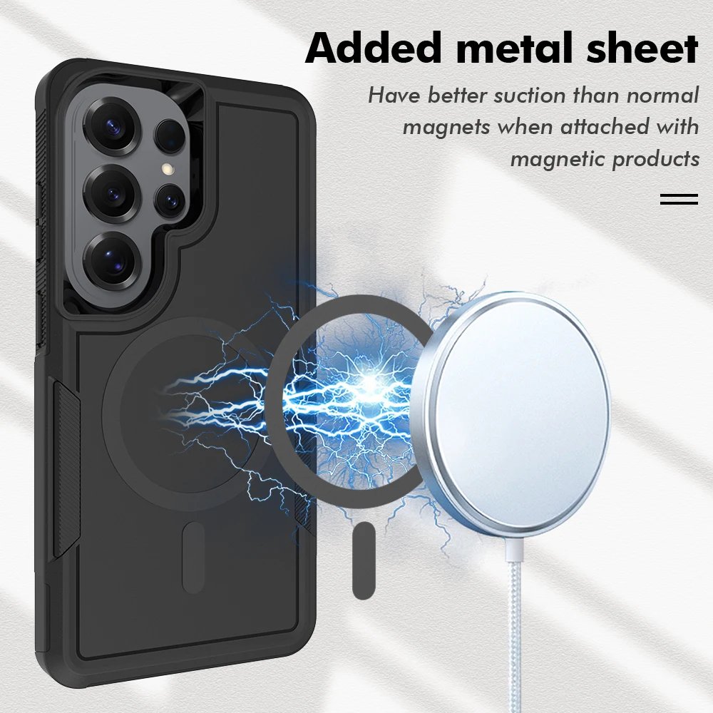 Enhanced Black Shockproof Armor Case with Magnetic Hybrid Design