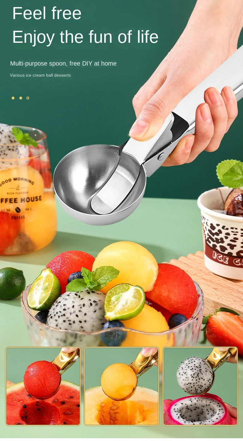 Description Picture 2 of itemIce Cream Scoops Stacks Stainless Steel Ice Cream Digger Non-Stick Fruit Ice Ball Maker Watermelon Ice Cream Spoon Tool