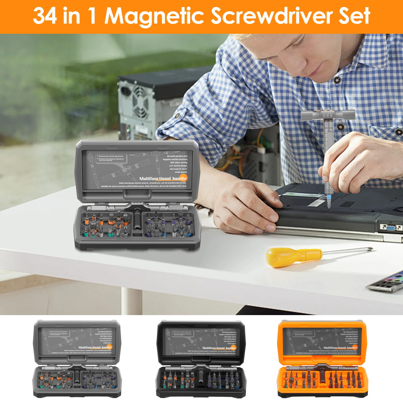 34 in 1 Ratchet Screwdriver Set Magnetic Screwdriver Set Multi Bit Drive Kit Multifunctional Ratchet Screwdriver Set with Handle