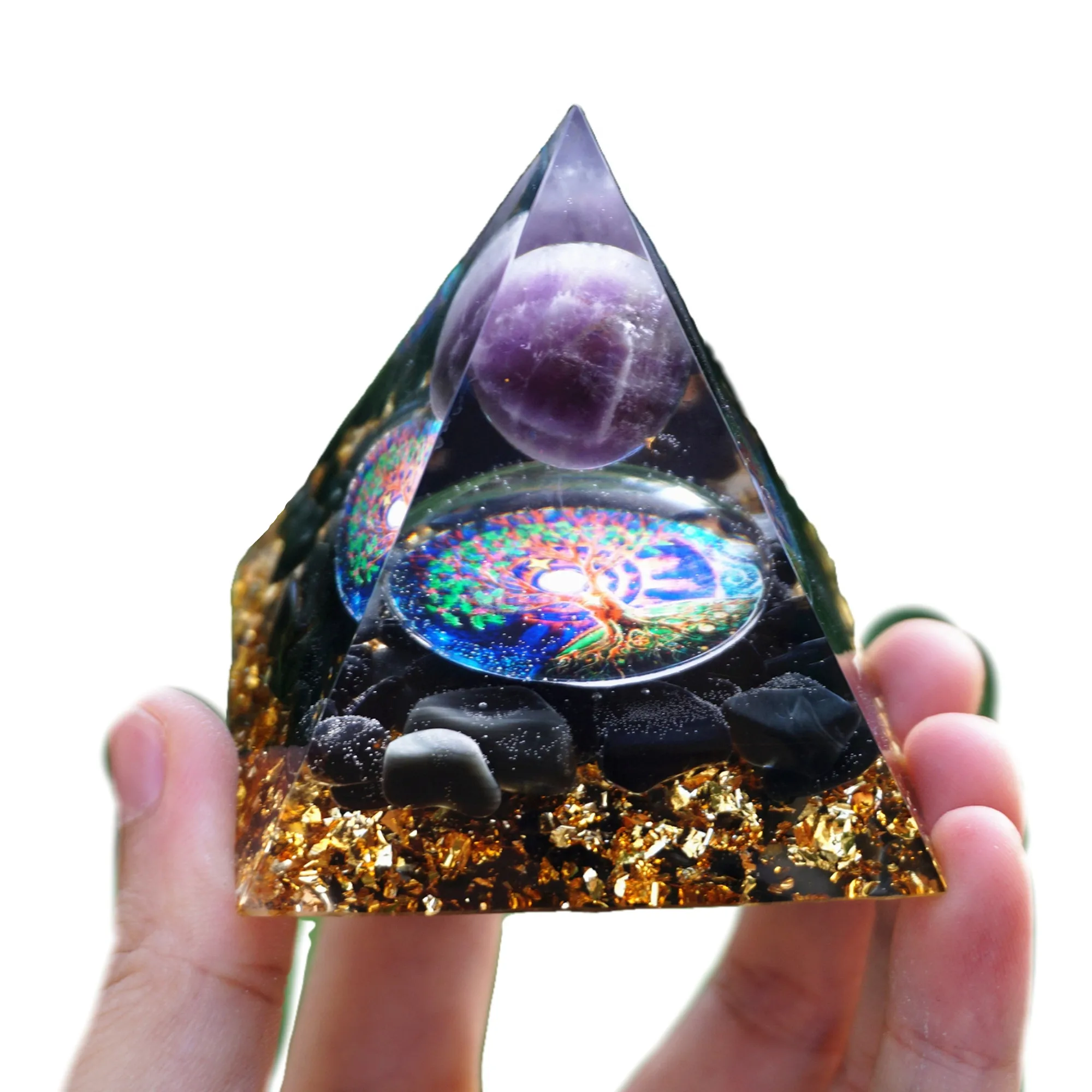 Amethyst Kristallkugel Orgonit Pyramide mit Obsidian Chakra Orgon Stein Energie