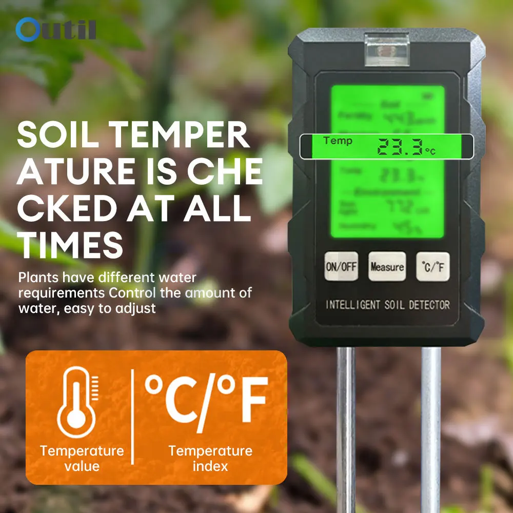 Digital 6 in 1 Soil Moisture Meter Soil Fertility/PH/Temperature/ Ambient Illumination Test Kit Garden Farm Plants Tester
