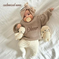 Customized Name Autumn Baby Girls Boys Sweaters Kids Knitting Pullovers Tops Kids Solid Color Basic Cotton Long Sleeve Sweater