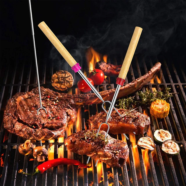 Marshmallow Pörkölő Botok Fa Fogantyúval Meghosszabbítható Bbq Villák U Forma Hot Dog Nyársok Botja A Szabadtéri Grillhez - Image 4