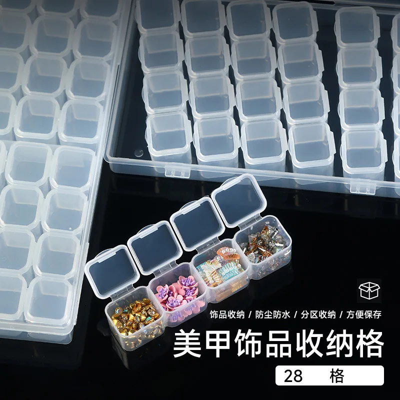Nail Accessories Storage Box, 28 Grid Detachable Box, Nail Drill Alloy Rhinestones Accessories, Plastic Empty Tool Wholesal