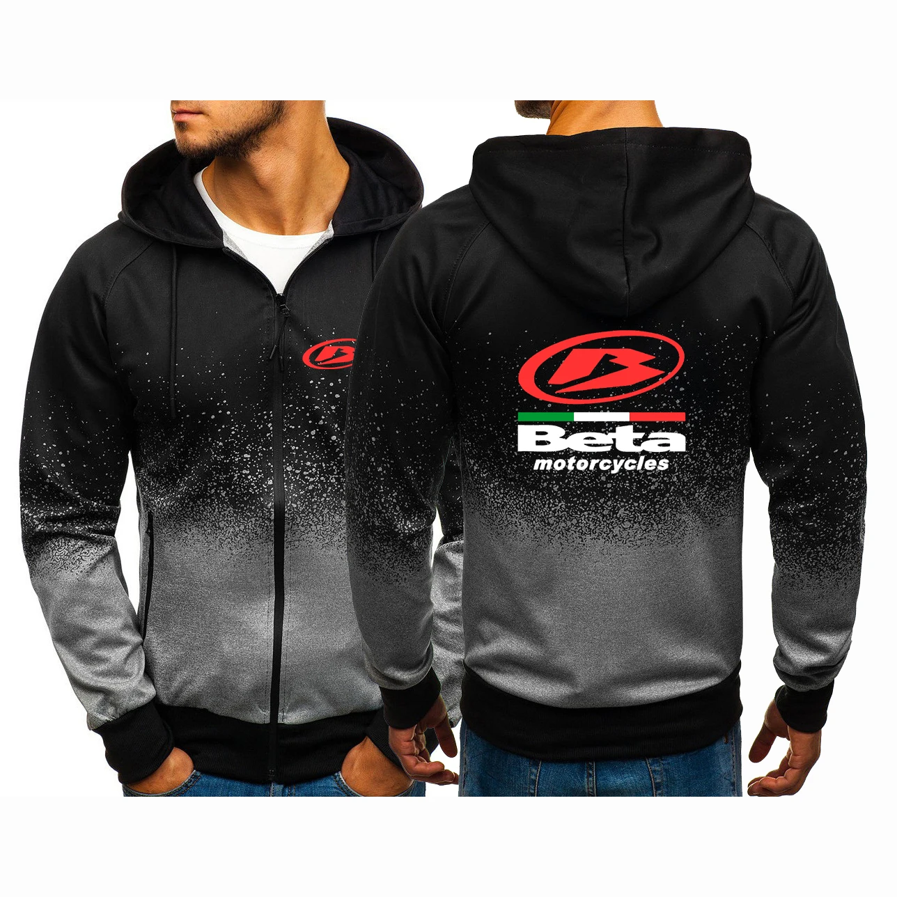 

2023 Spring Autumn Men's Beta Racing Motocross Motorcycle Logo Print Casual Harajuku Gradient Color Popular Zipper Hooded Jacket