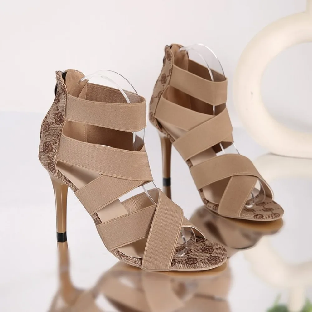 Large Size Super High Heels Sandals for Women with Fish Mouth, Slim Heels, and Zippered Back, Sexy Roman Sandals for Women