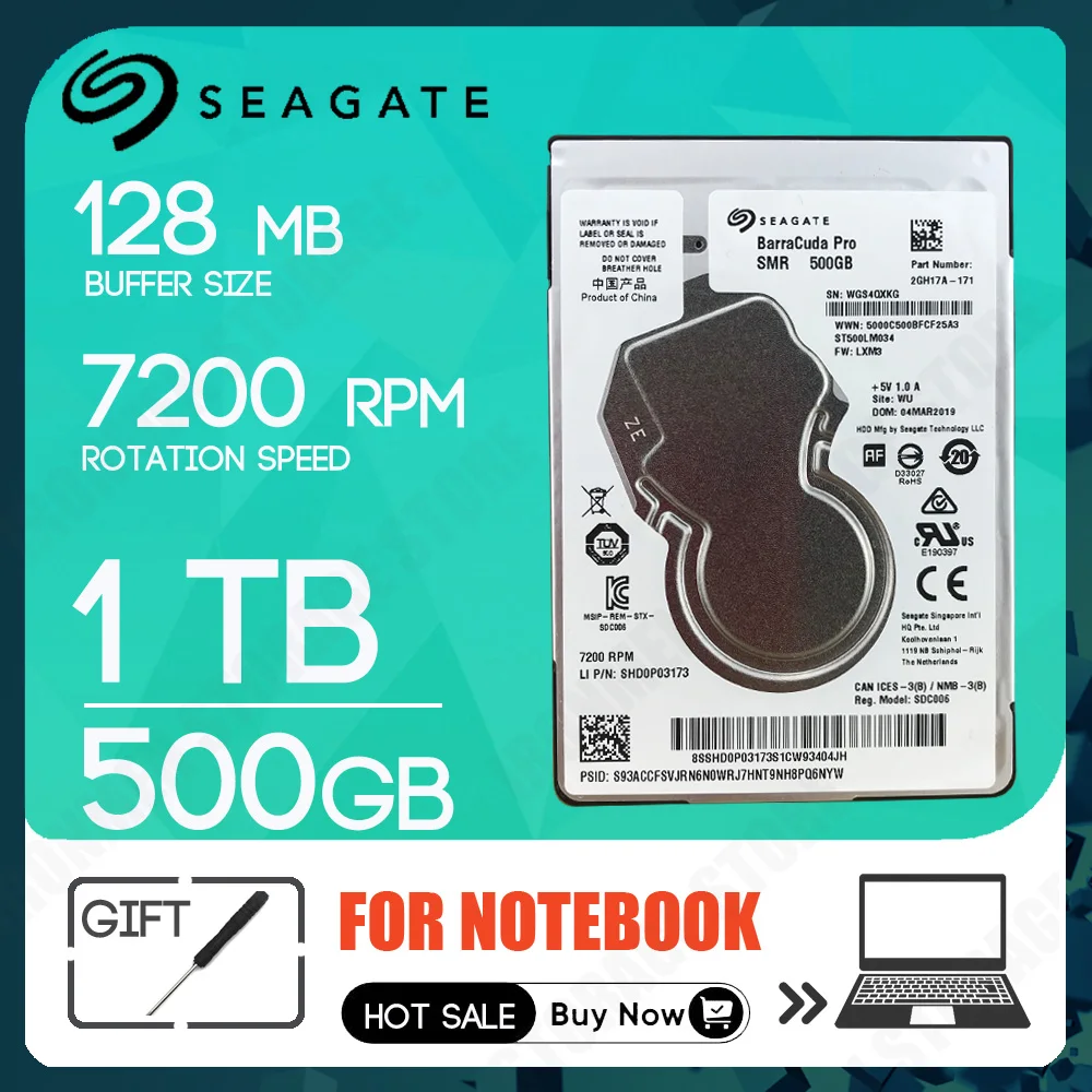 HDD do laptopa 500GB 1TB Barracuda Dysk Twardy Napęd Dyskowy Notebook HD 2.5" 7200 RPM 128MB Cache SATA III ST500LM034 Hurt
