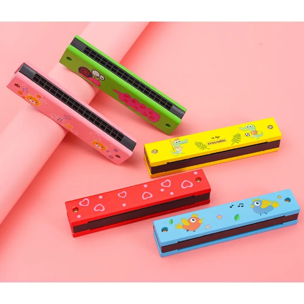 2pcs Children's 16 Hole Harmonica Wood Cartoon Beginner C Tuning Double Row Puzzle Easttop Playing Music Education Random Lovely diatonic harmonica chromatic harmonica kids harmonica mouth harp