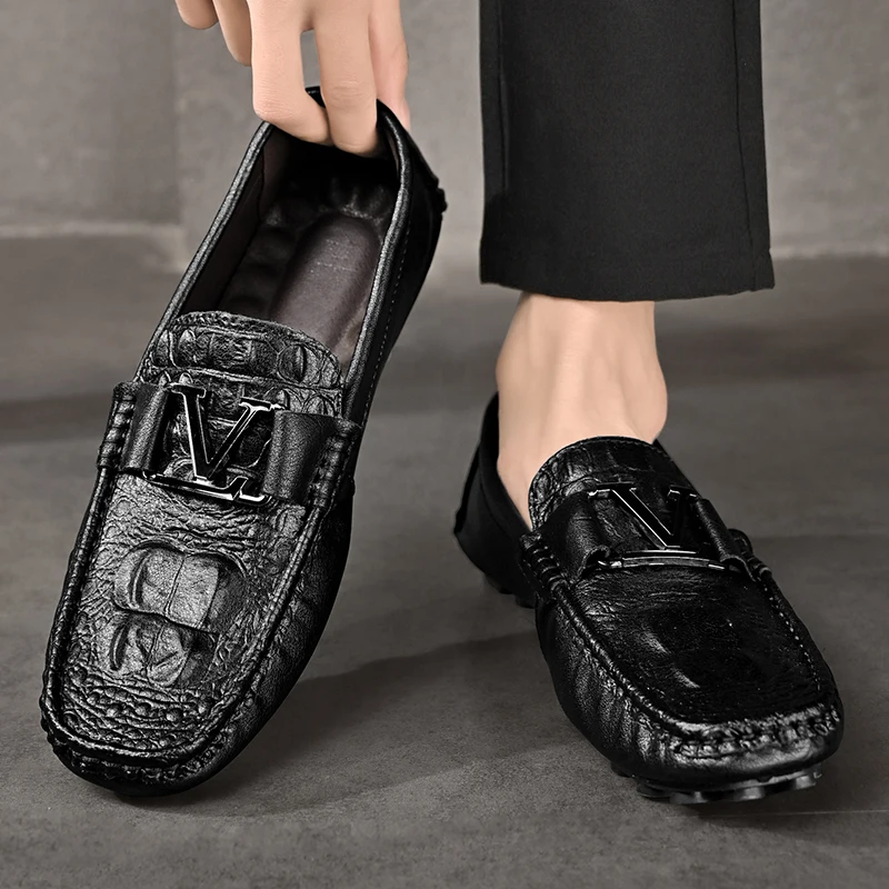 Men's leather shoes spring and summer leisure business dress shoes soft bottom breathable driving bean shoes fashion party shoes 6
