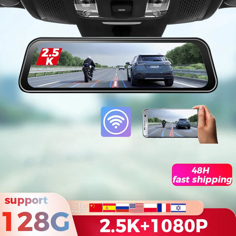2k Car Dvr Wifi Fhd Video Rear View Mirror 3 In 1 Recorder 10 Inch Dash
