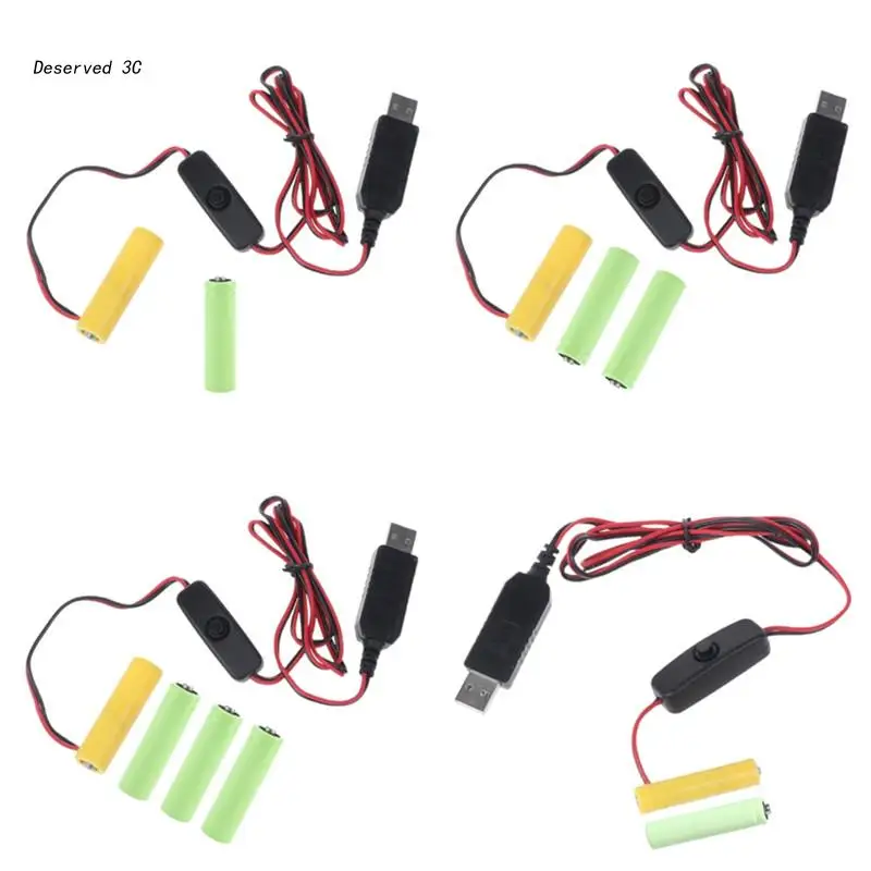 Universal 3/4.5/6V AA LR6 Battery 3V AAA Battery Eliminator USB Power Supply Cable with Switch