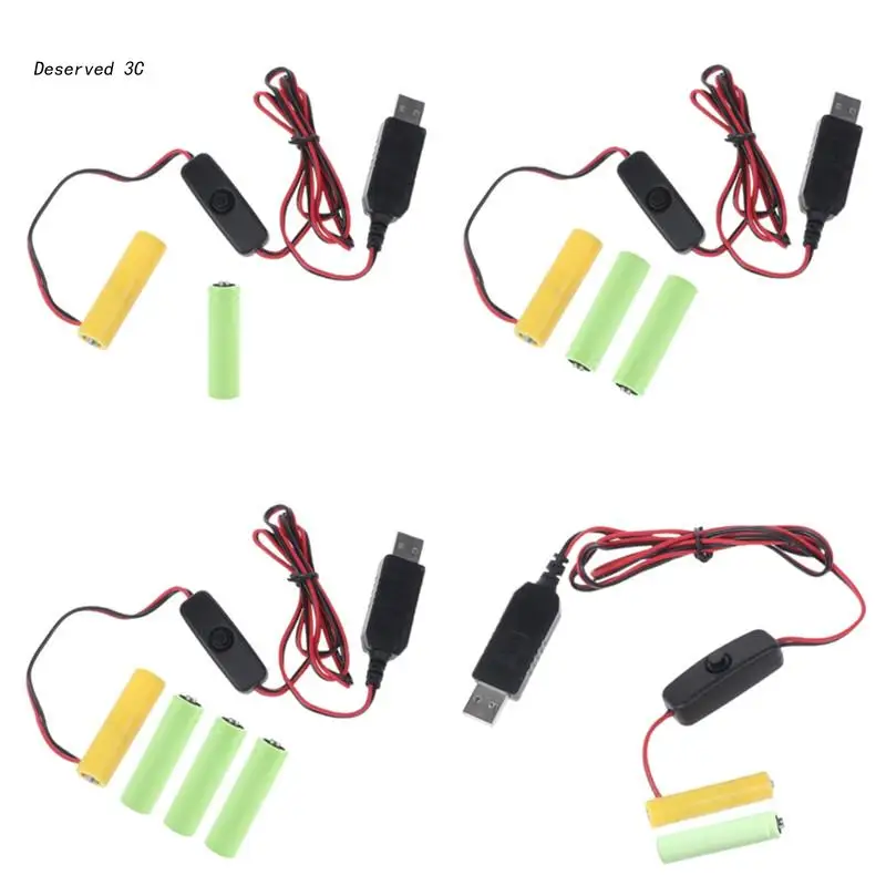 Universal 3/4.5/6V AA LR6 Battery 3V AAA Battery Eliminator USB Power Supply Cable with Switch 1