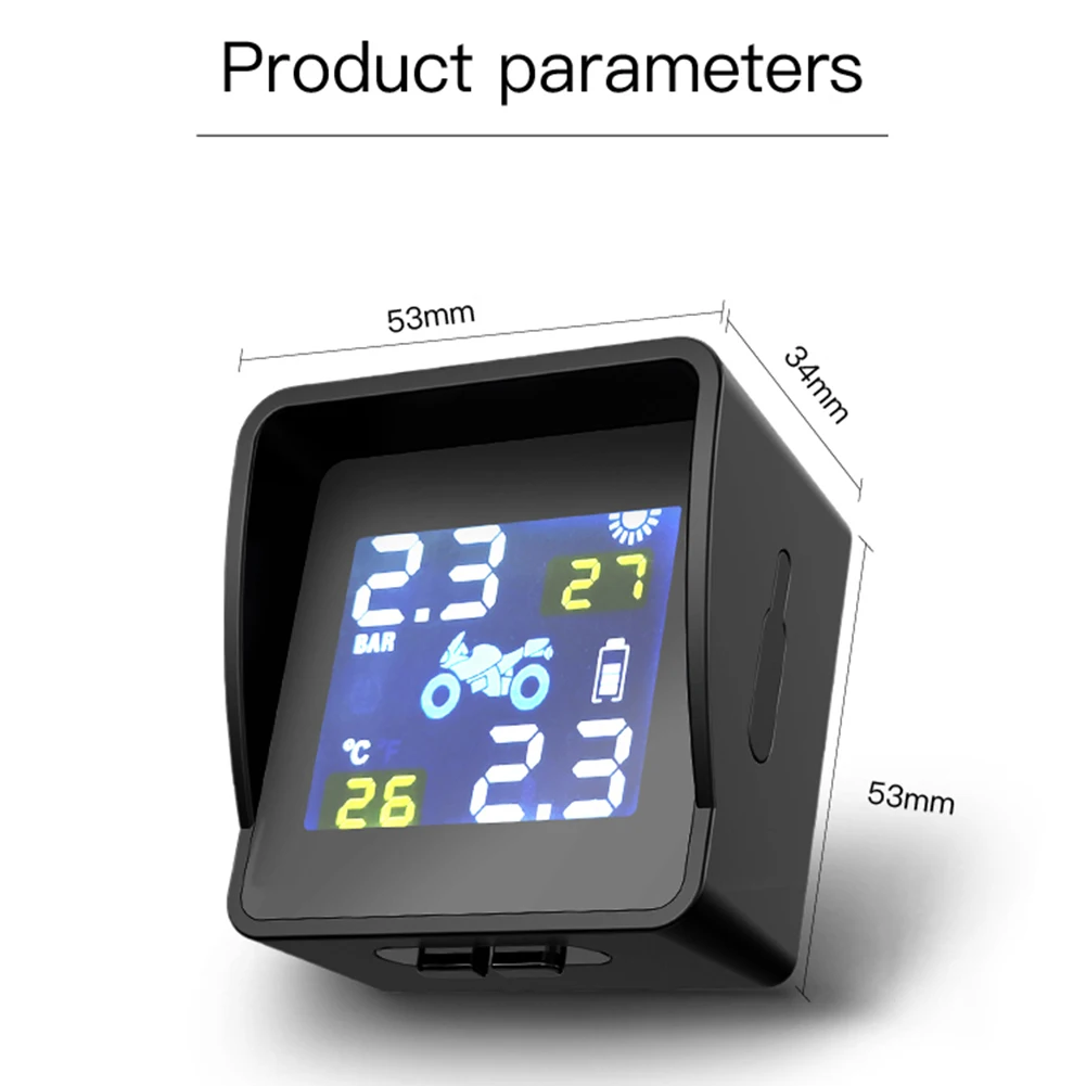 Tire Pressure Sensors Solar Charging LCD Motorcycle TPMS Tire Pressure Tyre Temperature Monitoring Alarm System with 2 Sensors motorcycle tire pressure monitor