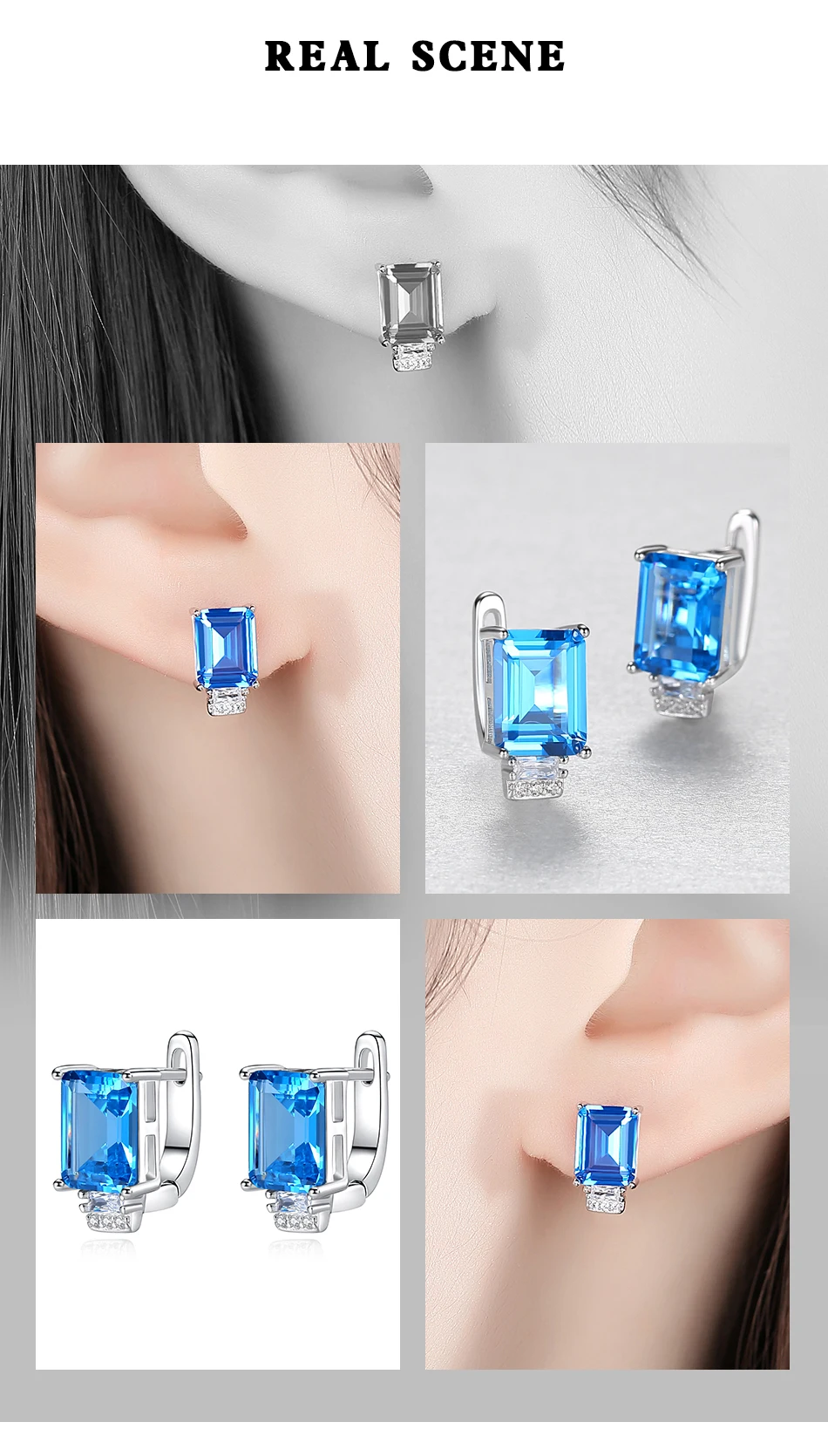 Orecchini a clip quadrati con pietra preziosa acquamarina per donne, fidanzamento, matrimonio, argento sterling pregiato, Natale_voghion.com