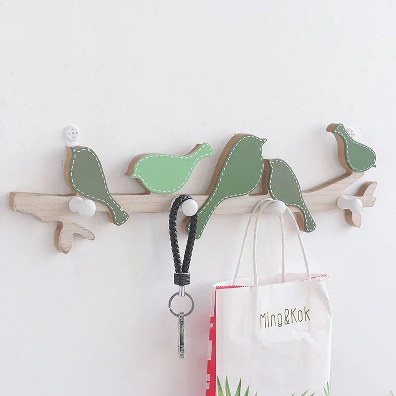 

Wall-Mounted Wooden Bird Hooks Household Decoration Kitchen Supplies Storage Behind The Door Key Towel Coat Hat Rack