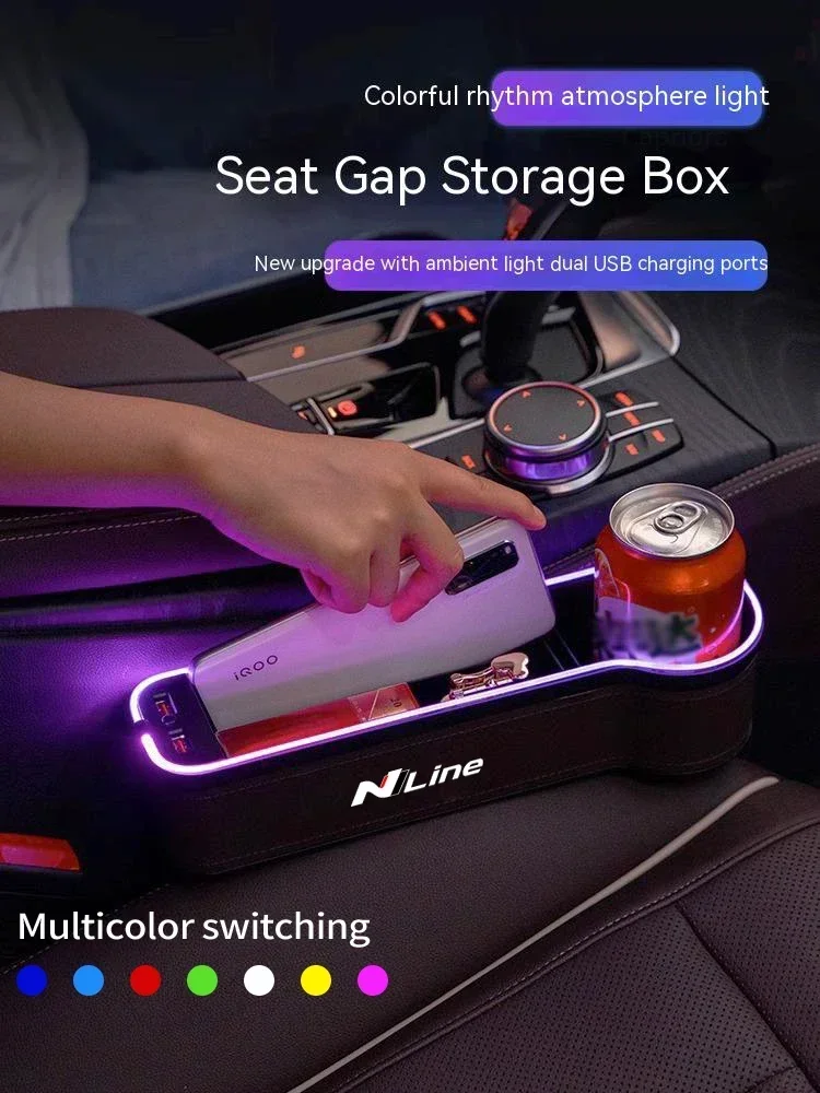 

Car Seat Gap LED 7 Color Festoon Storage Box For Hyundai I30 Sonata Elantra i40 Kona Tucson N Line IONIQ Santa-fe Venue i20 ix25