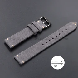 Vintage Genuine Suede Leather Handmade Quick Release Watch Strap Bracelet - 22mm (Dark Grey)